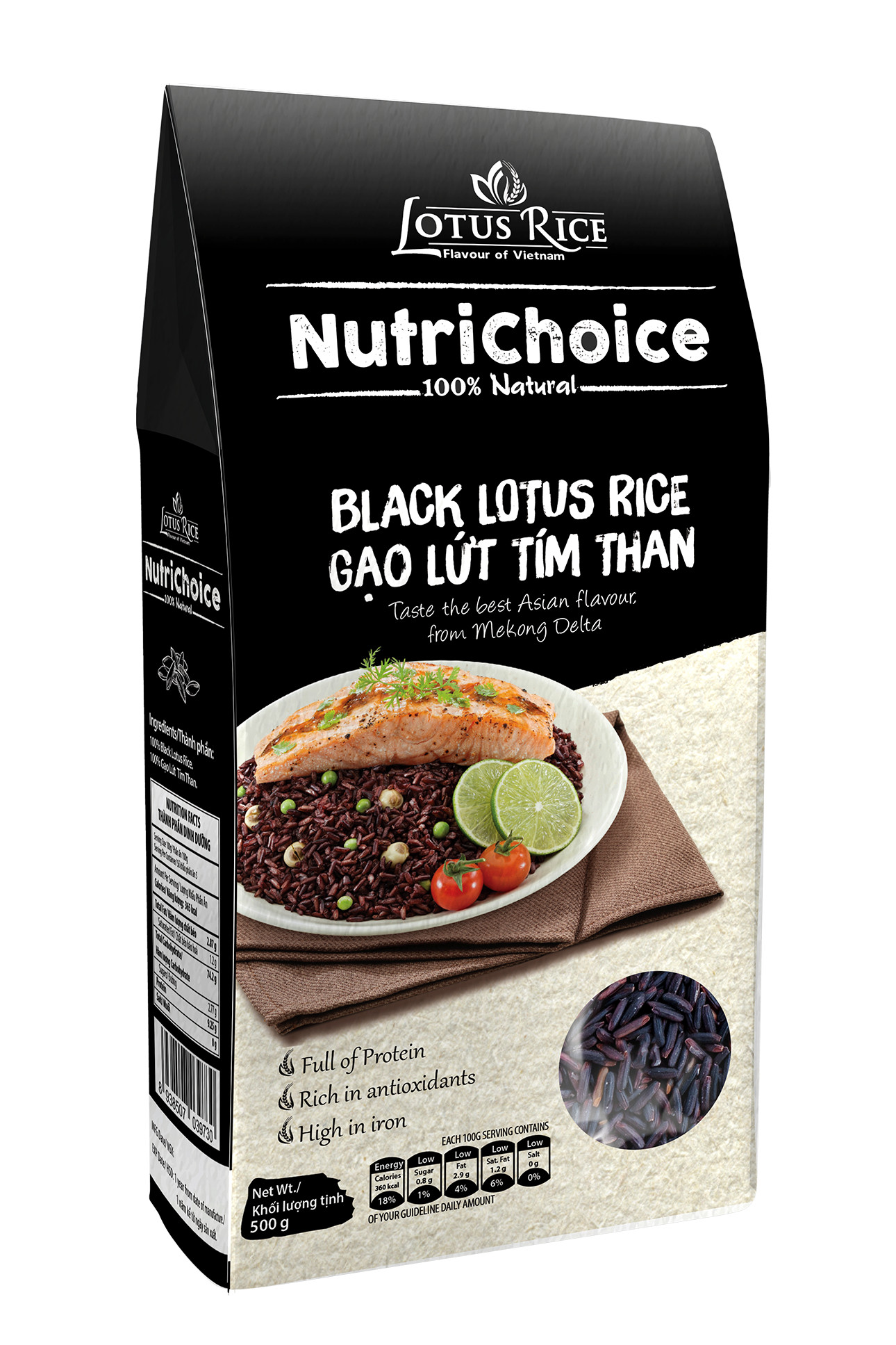 Combo 3 Gạo Lứt Tím Than Hữu Cơ NutriChoice Black Lotus Rice Gói 500g Thơm Ngon Giàu Dinh Dưỡng ORIMART