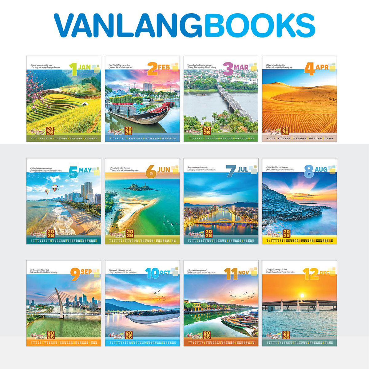Lịch Bàn 2026 – Việt Nam Đi Là Nhớ | Lịch Để Bàn Vanlangbooks | Mã: VLLB05 - Màu Xanh