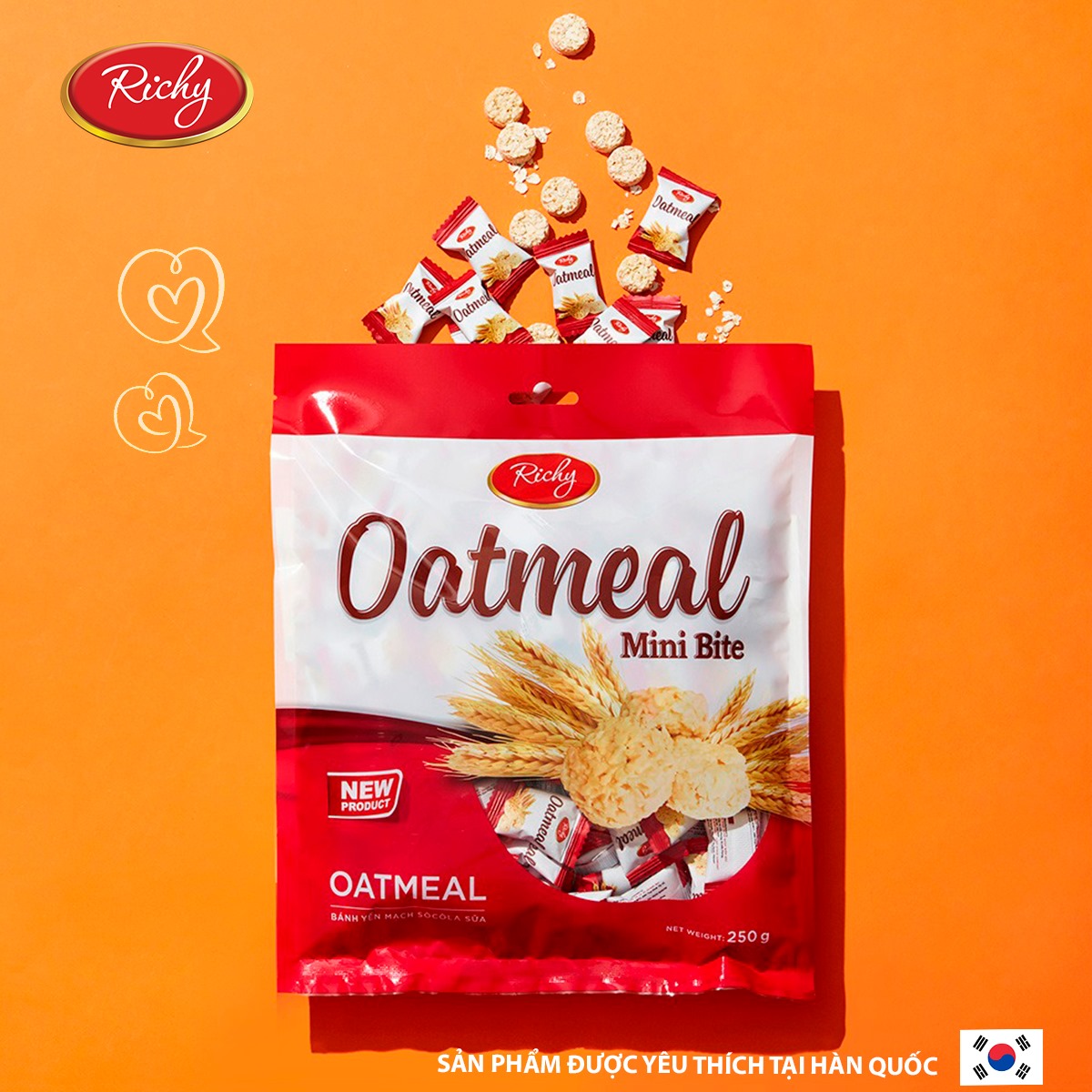 Set 2 Túi  Bánh Yến Mạch Sữa Oatmeal Richy Thơm Ngậy (250g/Túi)