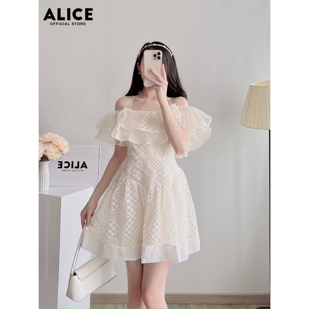 Váy Tiểu Thư Trễ Vai Cổ Yếm ALICE Chất Vải Ren Cao Cấp Phối Tơ Nến Lót Lụa Dáng Chữ A Họa Tiết Độc Đáo V791