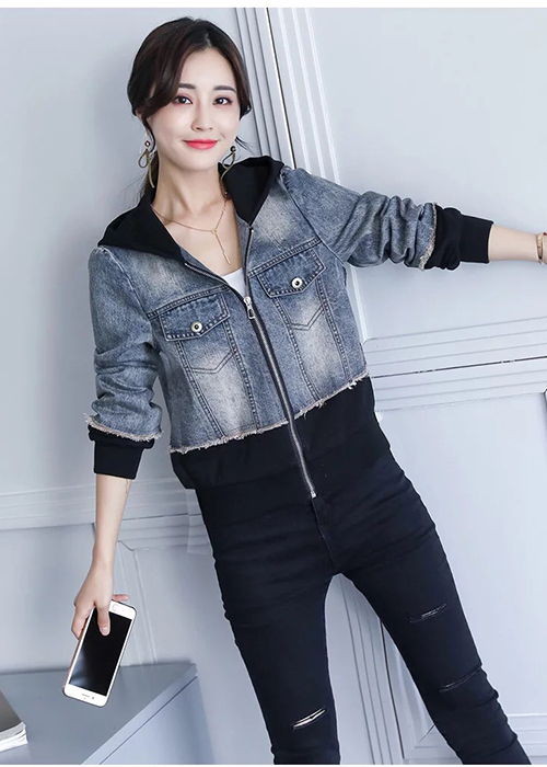 Áo Khoác Jean Nữ Nón Trùm Thêu Chữ Thời Trang