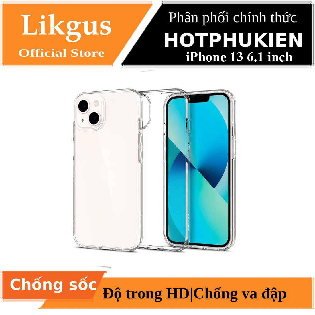 Ốp lưng chống sốc trong suốt cho Phone 13 6.1 inch hiệu Likgus Crashproof giúp chống chịu mọi va đập - hàng nhập khẩu