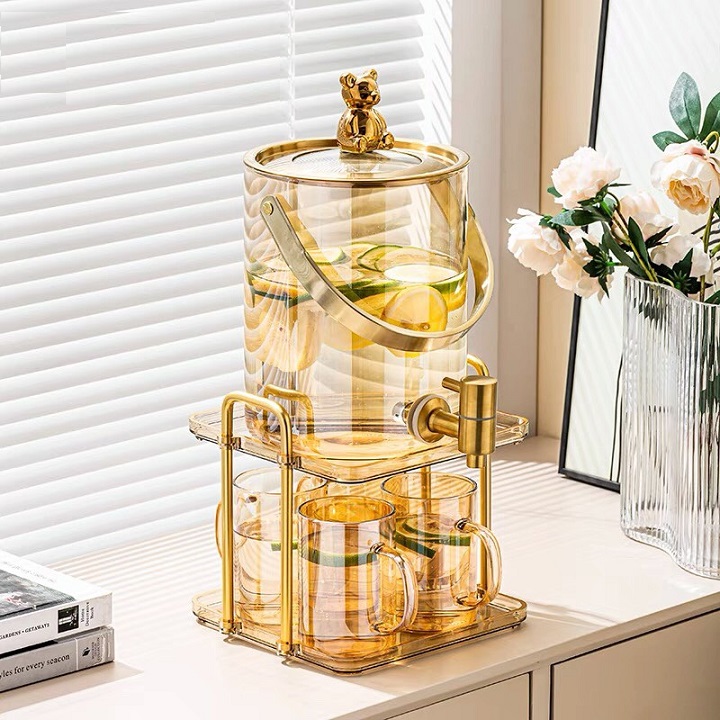 Bình Nước Thuỷ Tinh Borosilicate Hình Hươu Kèm 4 Cốc Và Giá Đỡ Mạ Vàng , Sang Trọng Tinh Tế, Decor nhà cửa