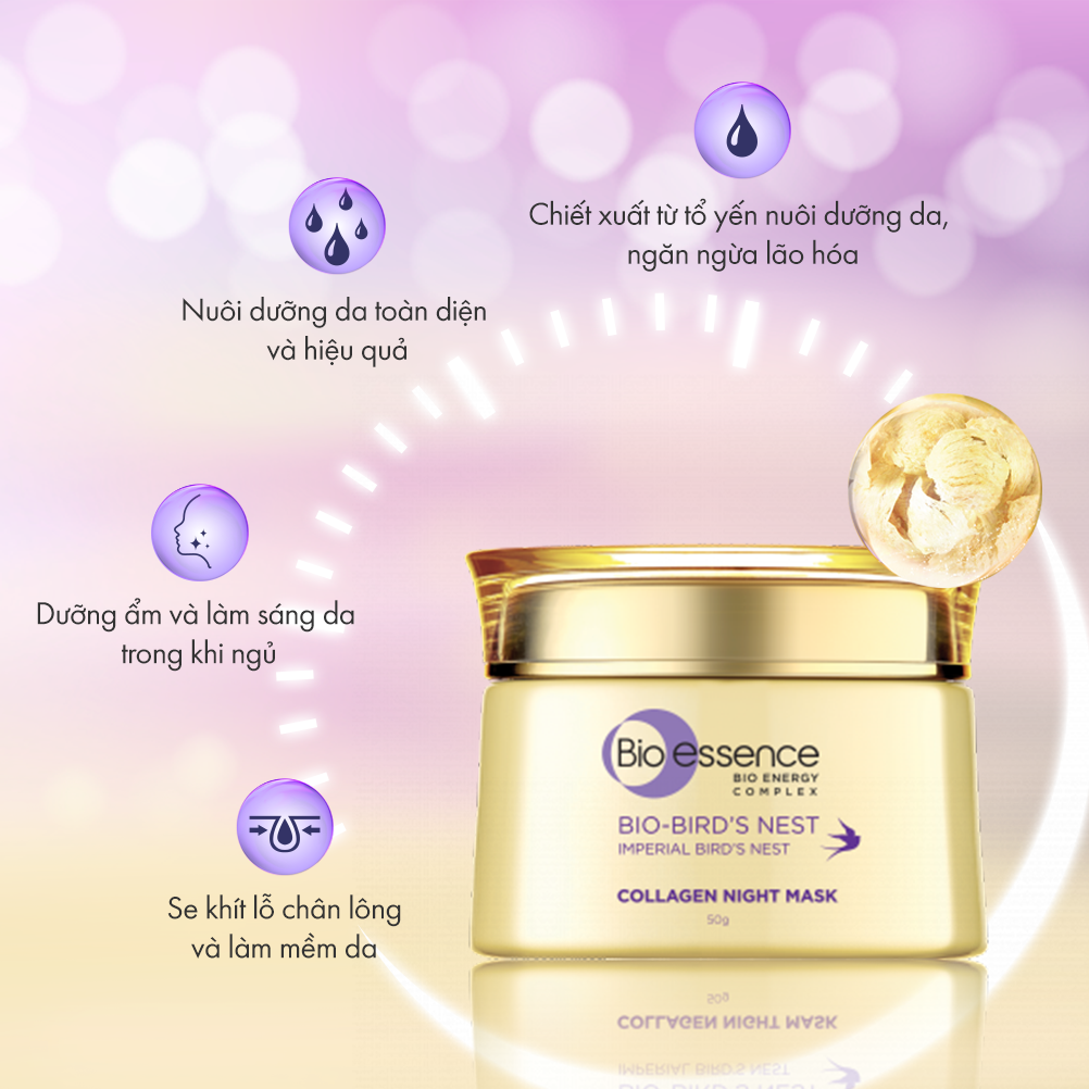 Mặt nạ ngủ tươi sáng căngmọng BioEssence Bio-Bird's Nest Night Mask tinh chất tổ yến & Collagen 50g