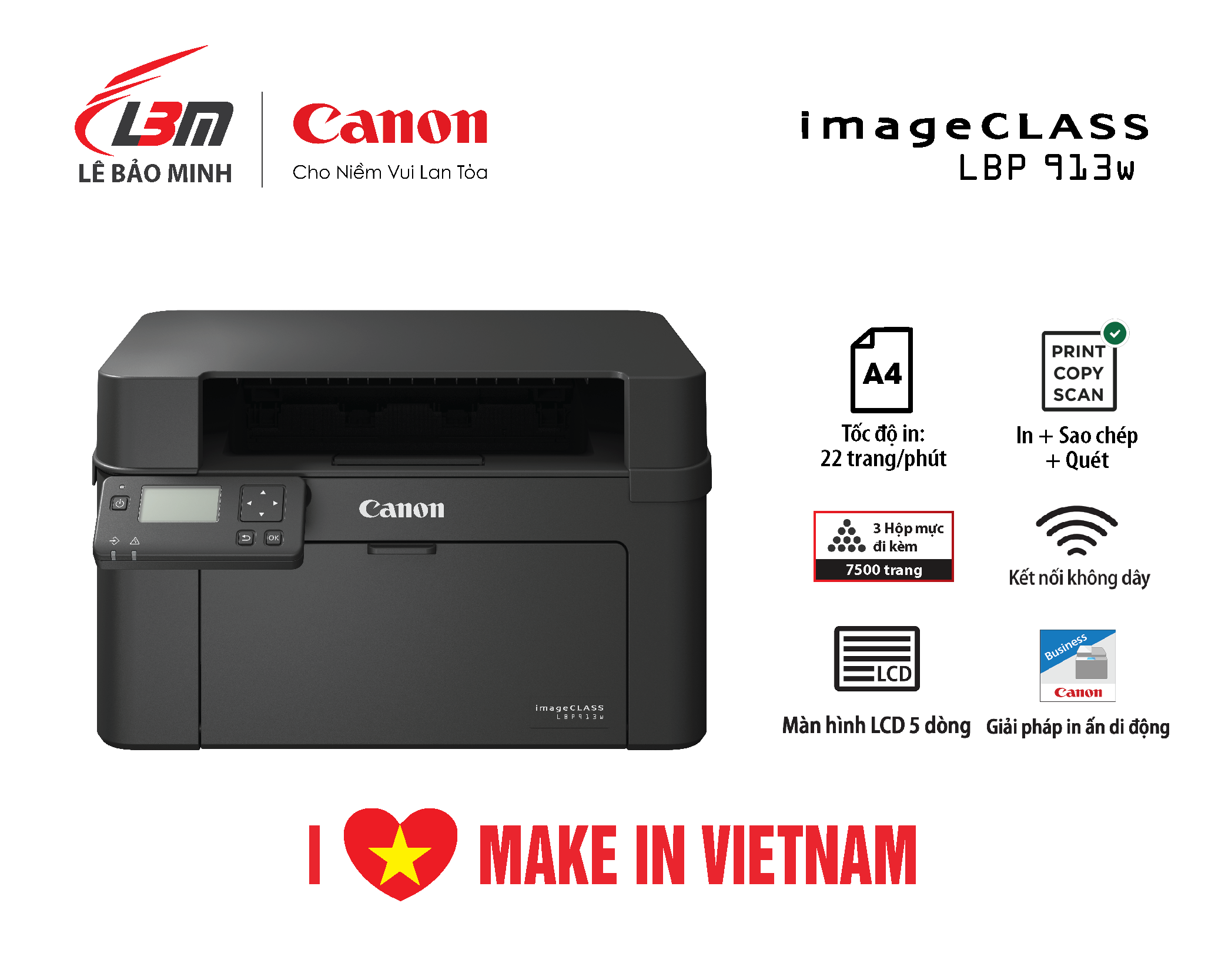 Máy in laser đơn năng Canon LBP913w- Hàng chính hãng