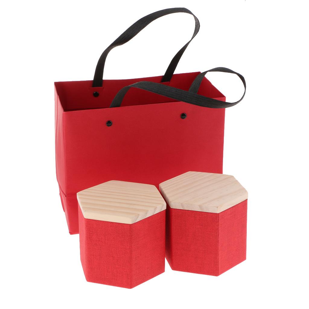 2Pcs Wood Lid Tea Storage Box Organizer Container Tea Caddy Container Red