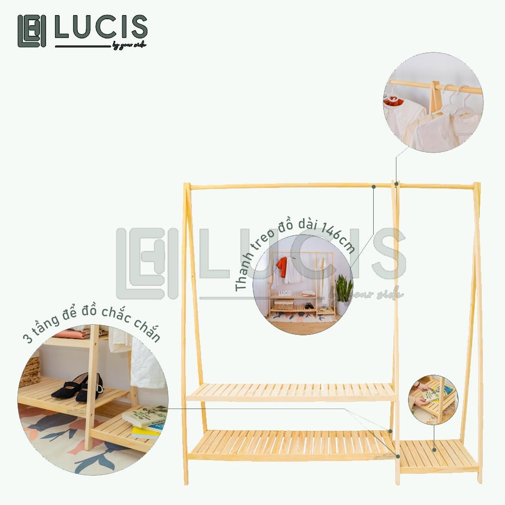 Kệ quần áo chữ A 3 tầng để đồ LUCIS dài 146cm dùng gia đình, shop quần áo