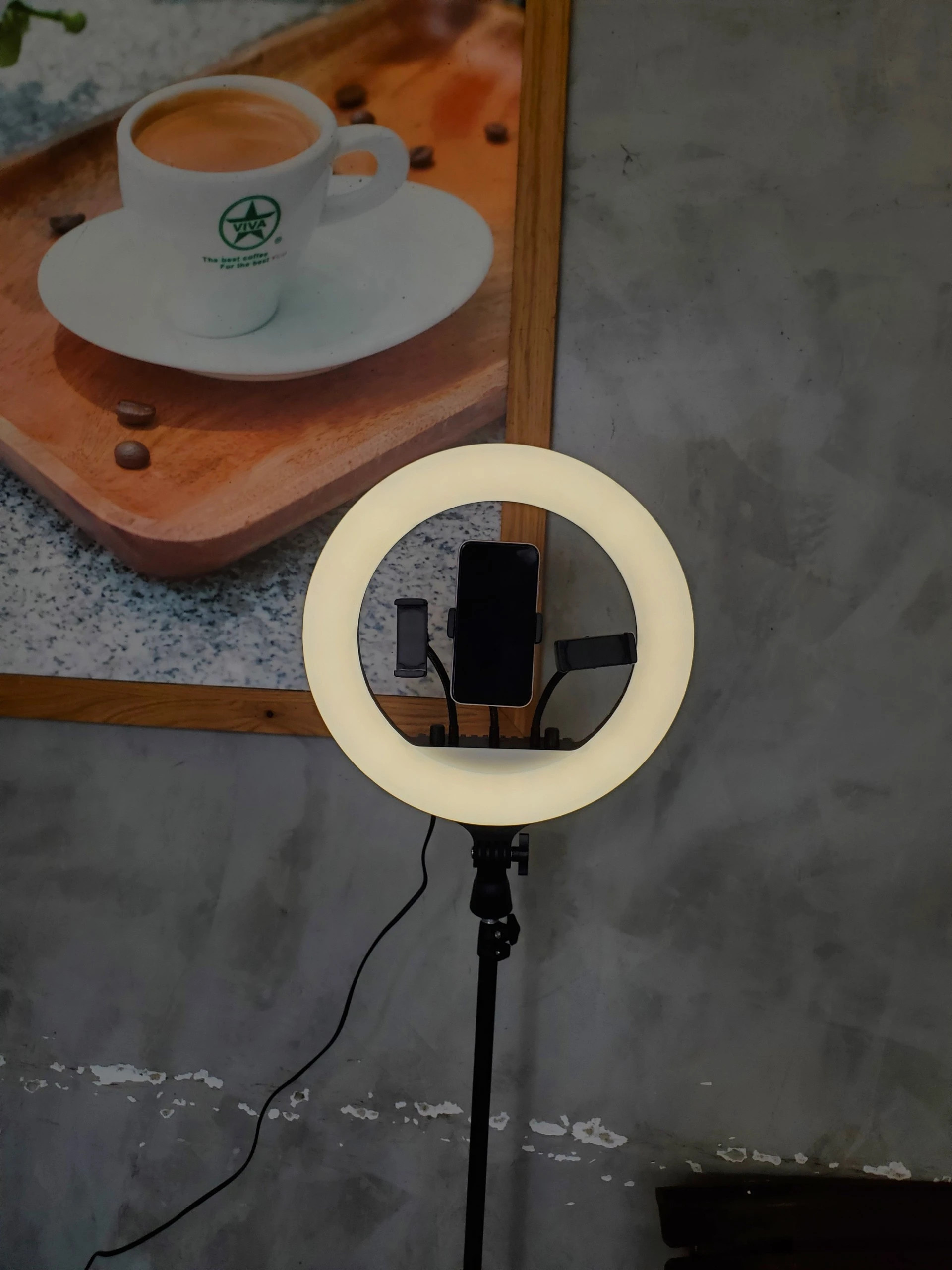 Đèn livestream 36cm RL14 - đèn livestream 3 kẹp điện thoại, chân cao 2.1m, 3 chế độ sáng