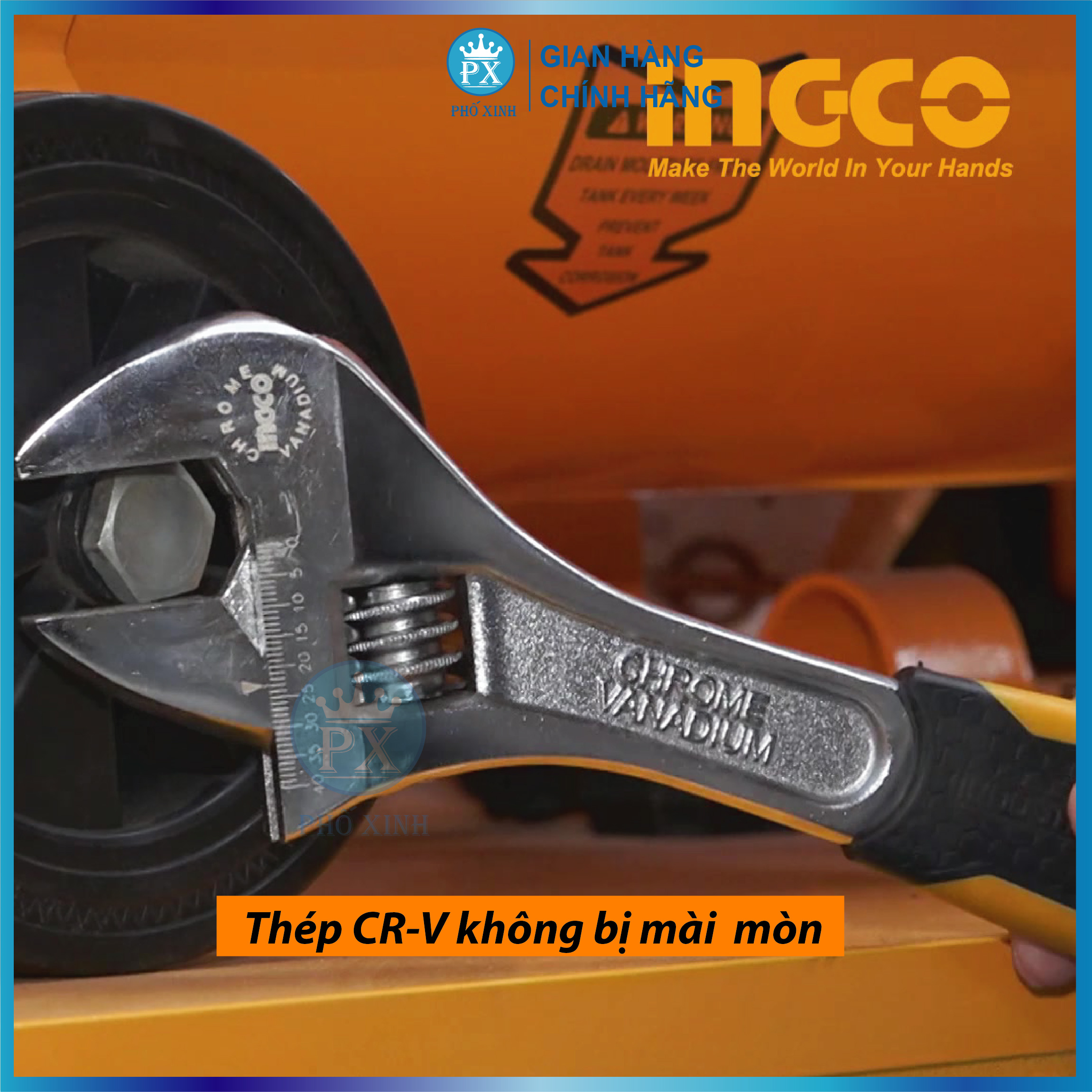 Mỏ lết công cầm tay đa năng INGCO 6&quot;, 8”, 10”, 12&quot; cờ lê thép Cr-V siêu cứng chống rỉ điều chỉnh độ mở sữa chữa tháo mở bulong