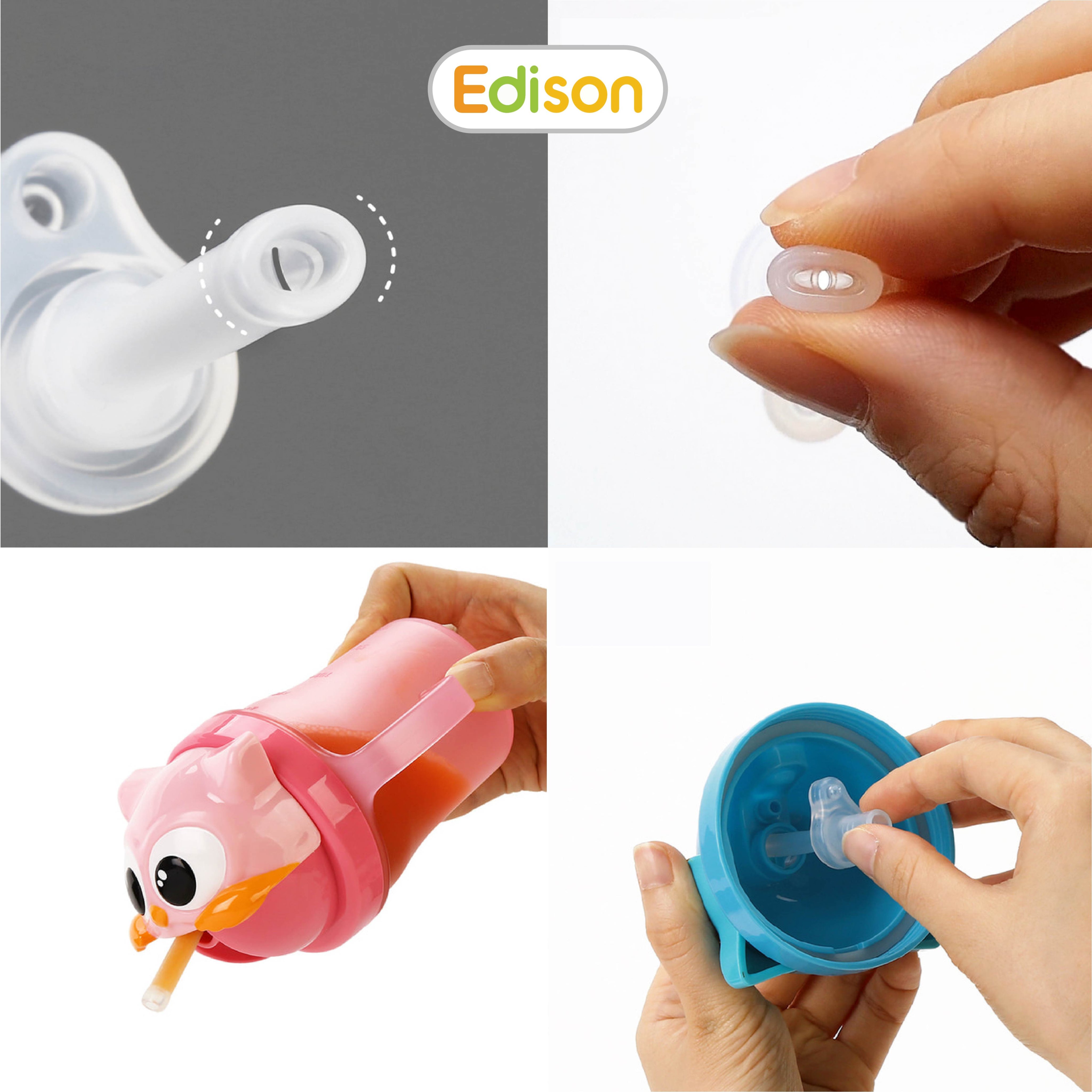 Set ống hút sữa silicon đa năng Edison chính hãng Hàn Quốc cho bé tập hút màu trắng mã 3024