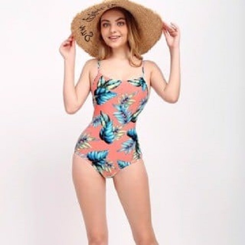 P2P BIKINI - Monokini hai dây basic đan lưng hoạ tiết lá cây - MN340HT_HD