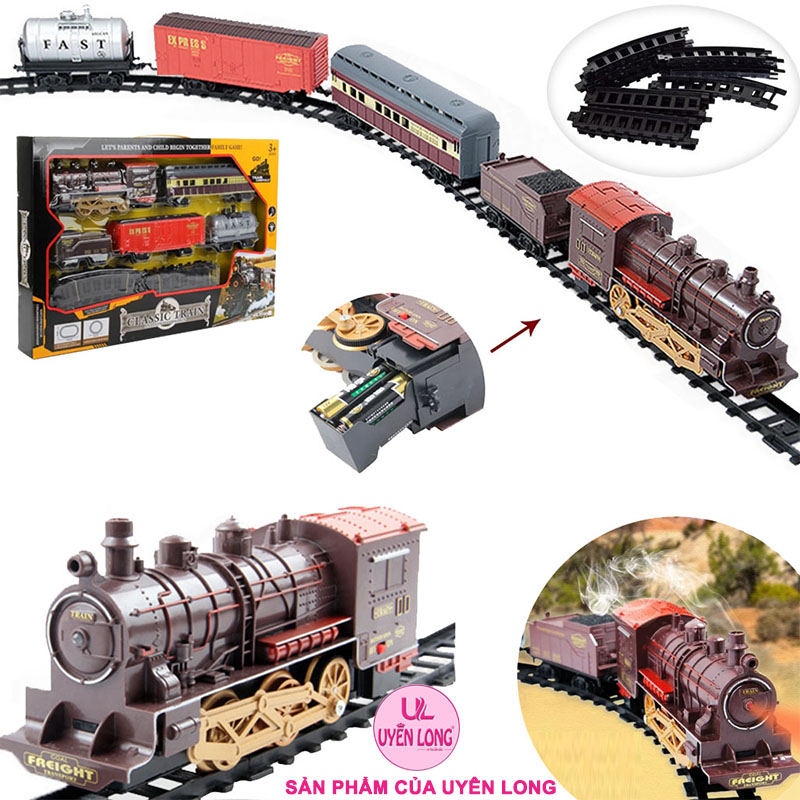 Bộ Tàu Hỏa CLASSIC TRAIN 5 Toa Cỡ Lớn PYM9, Chạy PIN, Mô Phỏng Khói Đèn, Đường Ray 126x84cm