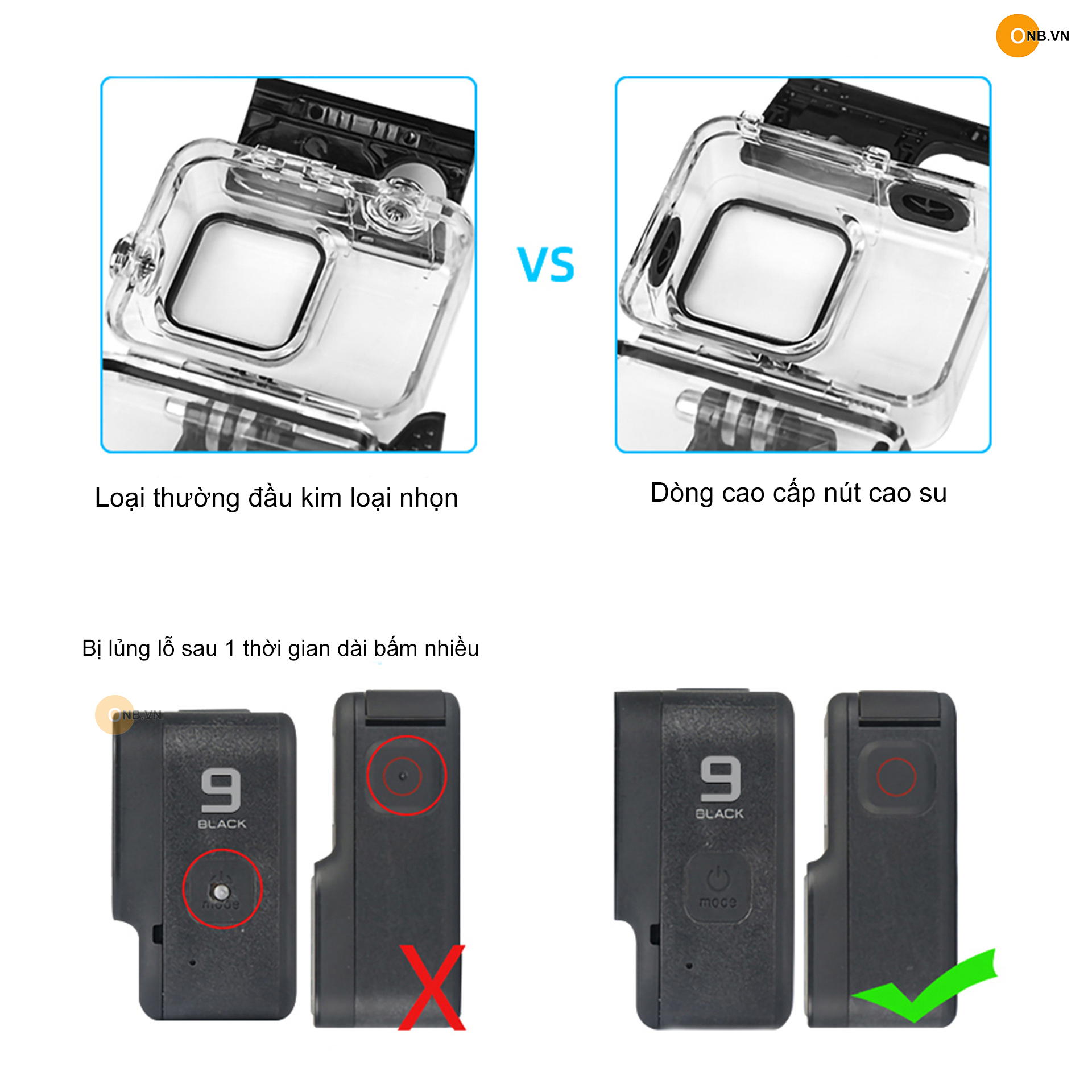 Cage chống nước cho Gopro 10 9 nút cao su mẫu mới 2022