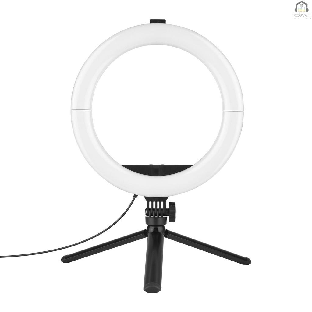 Vòng đèn LED 128 bóng 10 inch 3000K-6500K 10 cấp độ sáng tùy chỉnh có thể gấp gọn kèm giá đỡ điện thoại