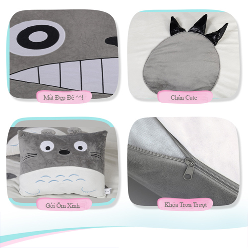 Giường Lười Totoro Thêu Hình Thú Siêu Cute Hàng Xịn Chuẩn Bông Êm Ái Vải Cotton Dày Dặn Chống Xù