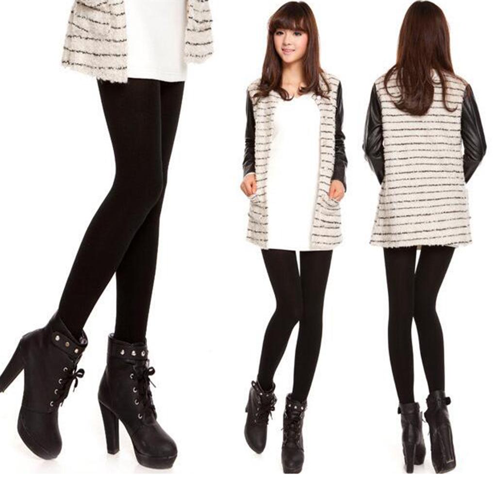 2pcs Black Winter Thermal Thick Fleece Lined Leggings Warm Elastic Trouser Pants