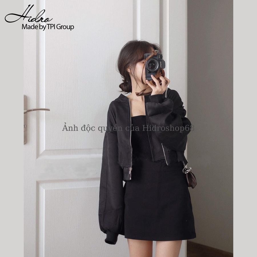 Áo bomber kaki dáng ngắn tay dài áo khoác croptop phong cách thể thao Hidroshop68 - Thời trang Hidro