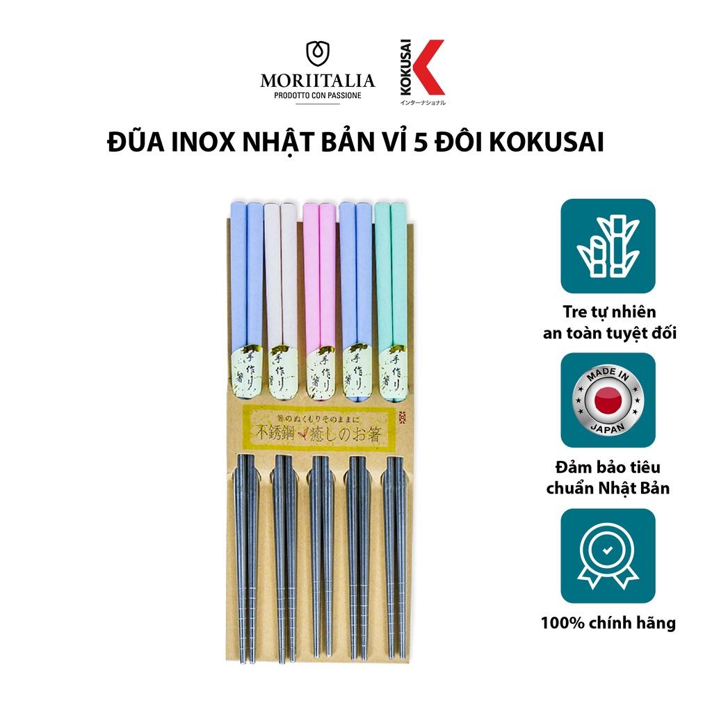 Vỉ 5 đôi đũa Inox Kokusai chống trượt, không gỉ sét chính hãng NDCK-13