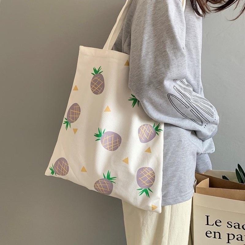 Túi tote vải canvas đeo chéo phom to rộng có khoá kéo ngăn phụ đựng vừa cỡ a4 giá học sinh