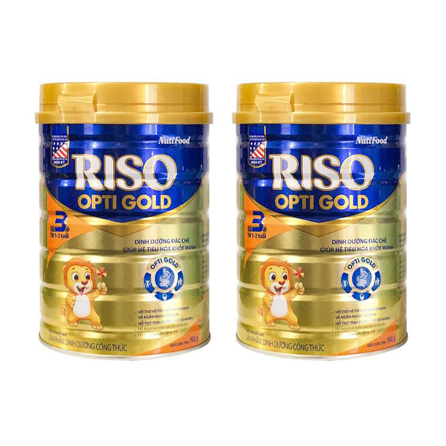 Combo 2 hộp Sữa bột NutiFood RISO OPTI GOLD 3 (900g)  - dinh dưỡng đặc chế giúp hệ tiêu hóa khỏe mạnh cho Trẻ Từ 1 đến 2 Tuổi