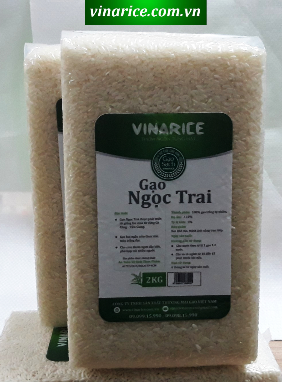 Gạo Vinarice Ngọc Trai - Túi ép chân ko 2kg - trắng dẻo mềm thơm ngọt cơm