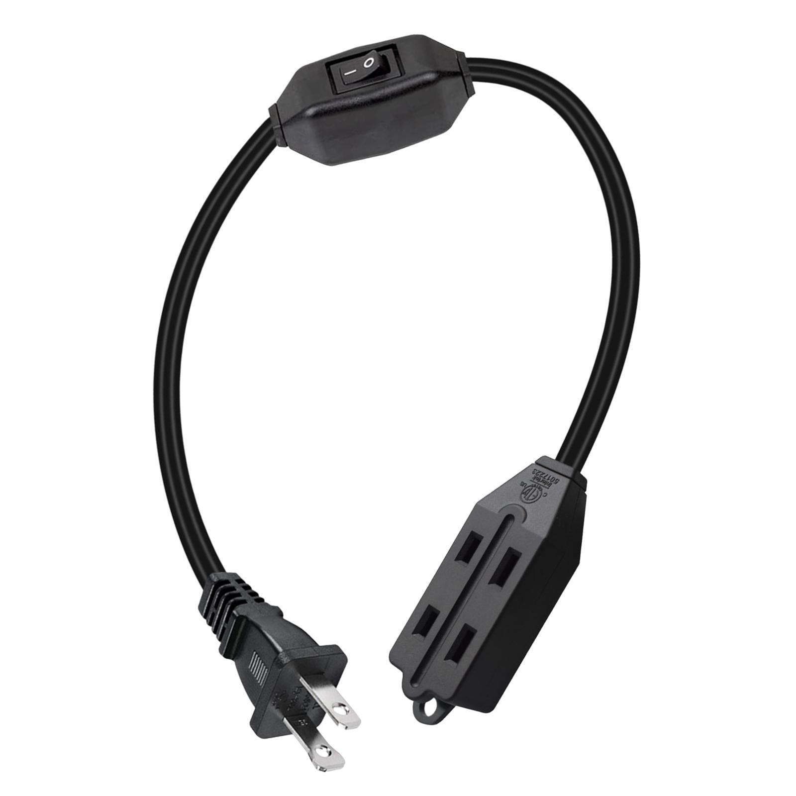 2 Prong Power Strip with 12A Switch 3 Outlet Extension Cord for Home