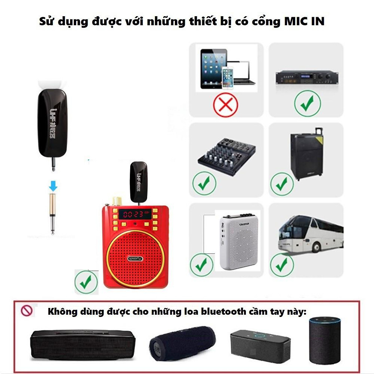 Micro không dây trợ giảng 2.4G cho giáo viên, cắm loa kéo, âm ly - hàng chính hãng