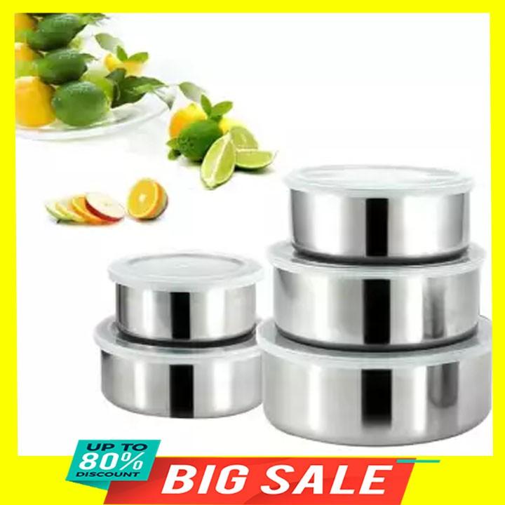 Bộ 5 hộp đựng thức ăn inox có nắp