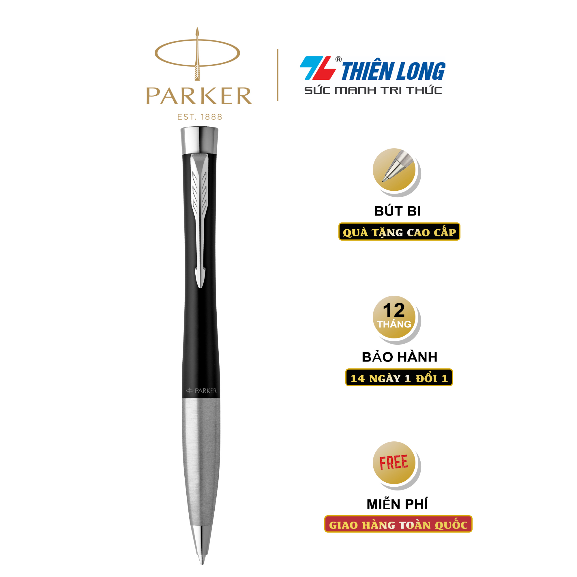 Bút bi cao cấp Parker Urban Twist URB X-Muted Black CT TB-S0735950 - Thép không gỉ