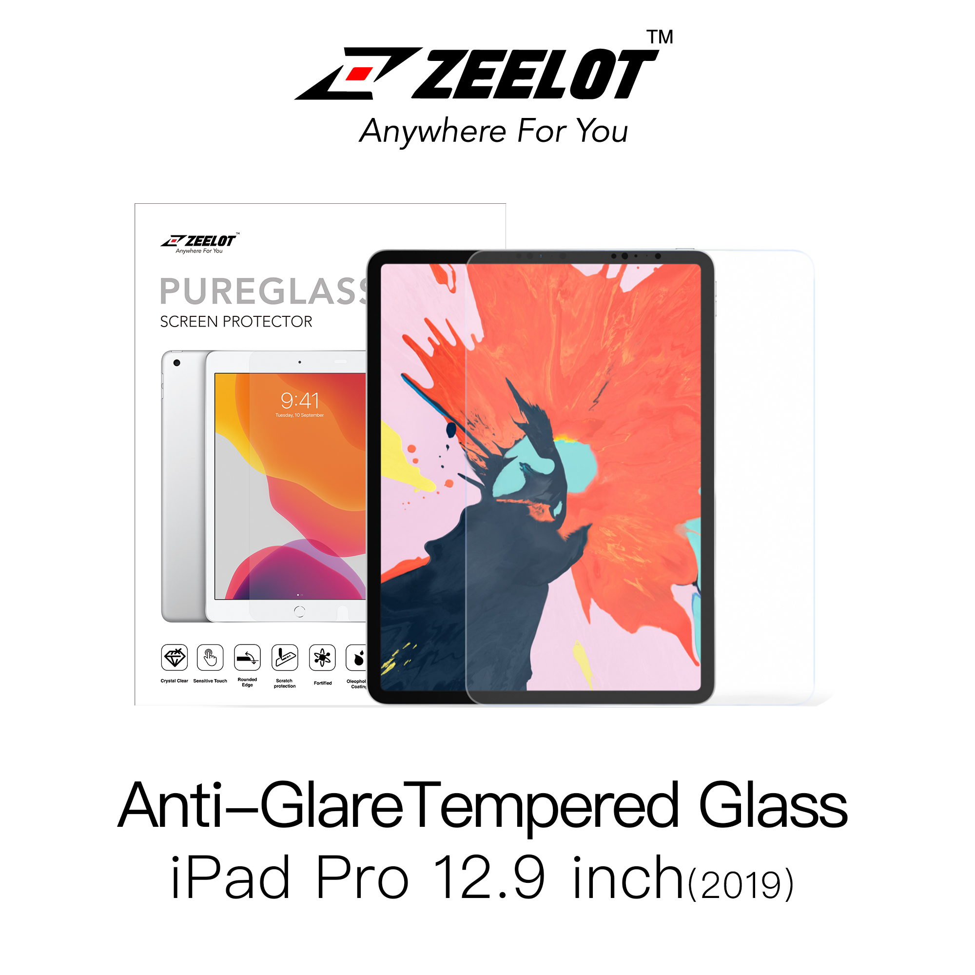 Dán cường lực iPad Pro 12.9" 2020/2018 Zeelot PureGlass 2.5D Chống vân tay - Hàng Chính Hãng