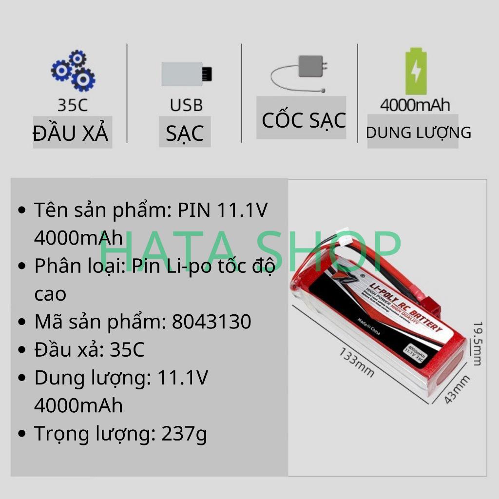 Pin Li-po 3S 11.1 V 4000mAh Jack XT60 35C dùng cho cano UDI005/UDI018/Xe Địa Hình Điều Khiển Từ Xa