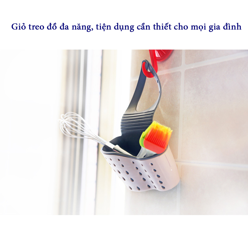 Giỏ đựng đồ rửa chén bát đa năng NASI bằng nhựa dẻo 2 lớp dày bền chắc có quai treo để ở bồn rửa chén hoặc treo móc trên tường