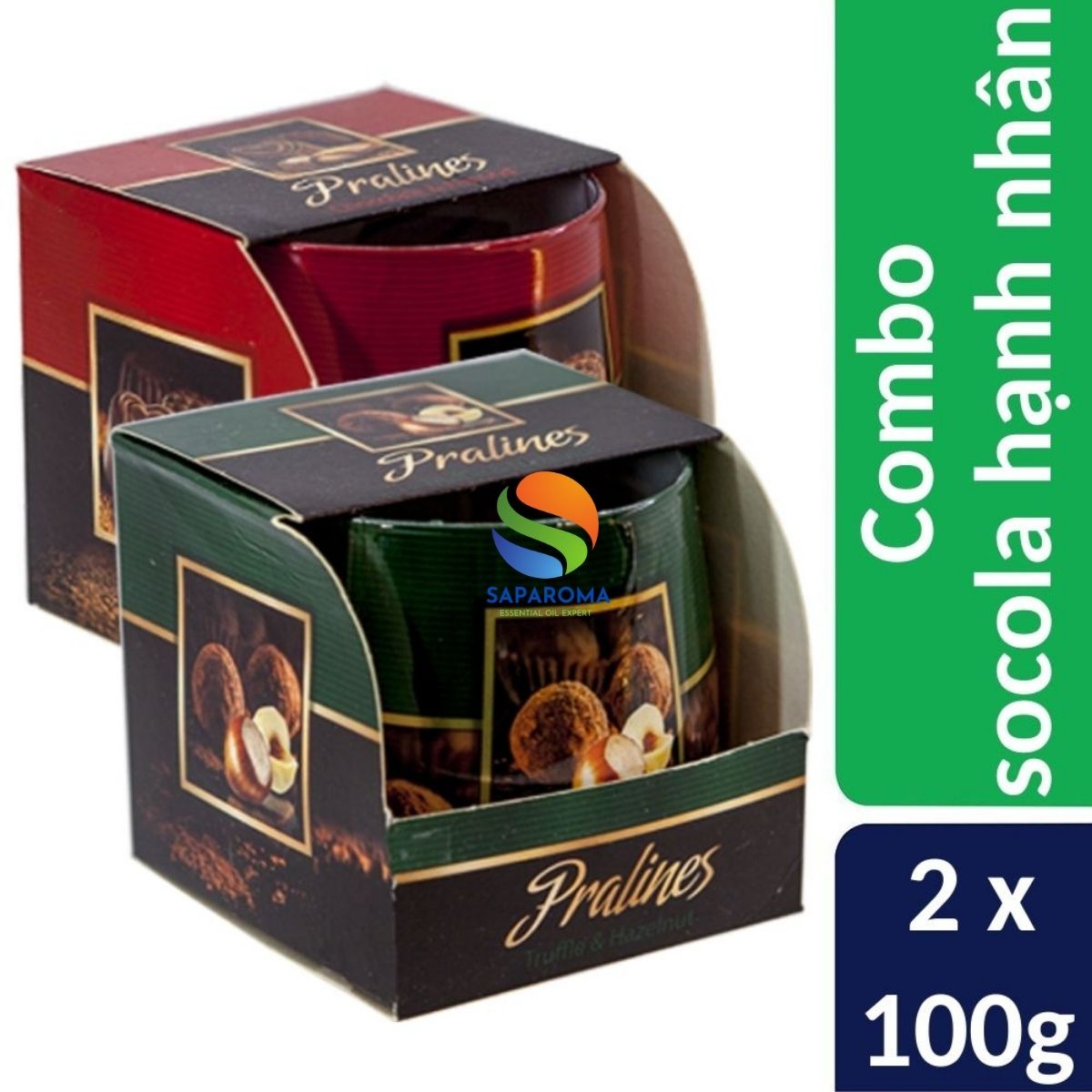 Combo 2 ly nến thơm tinh dầu Bartek Pralines 100g - sôcôla hạnh nhân, nến trang trí, thơm phòng, thư giãn, Hỗ trợ khử mùi