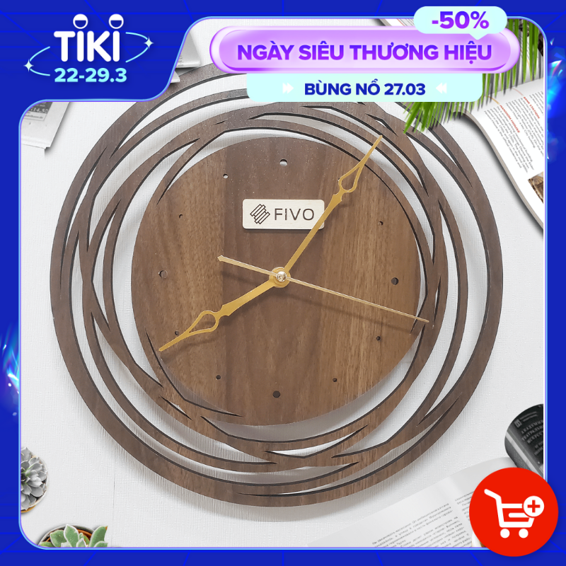 Đồng Hồ Tròn Treo Tường Kim Trôi Decor Trang Trí, Thương Hiệu FIVO Mẫu FW07  Phong Cách Sang Trọng Hiện Đại