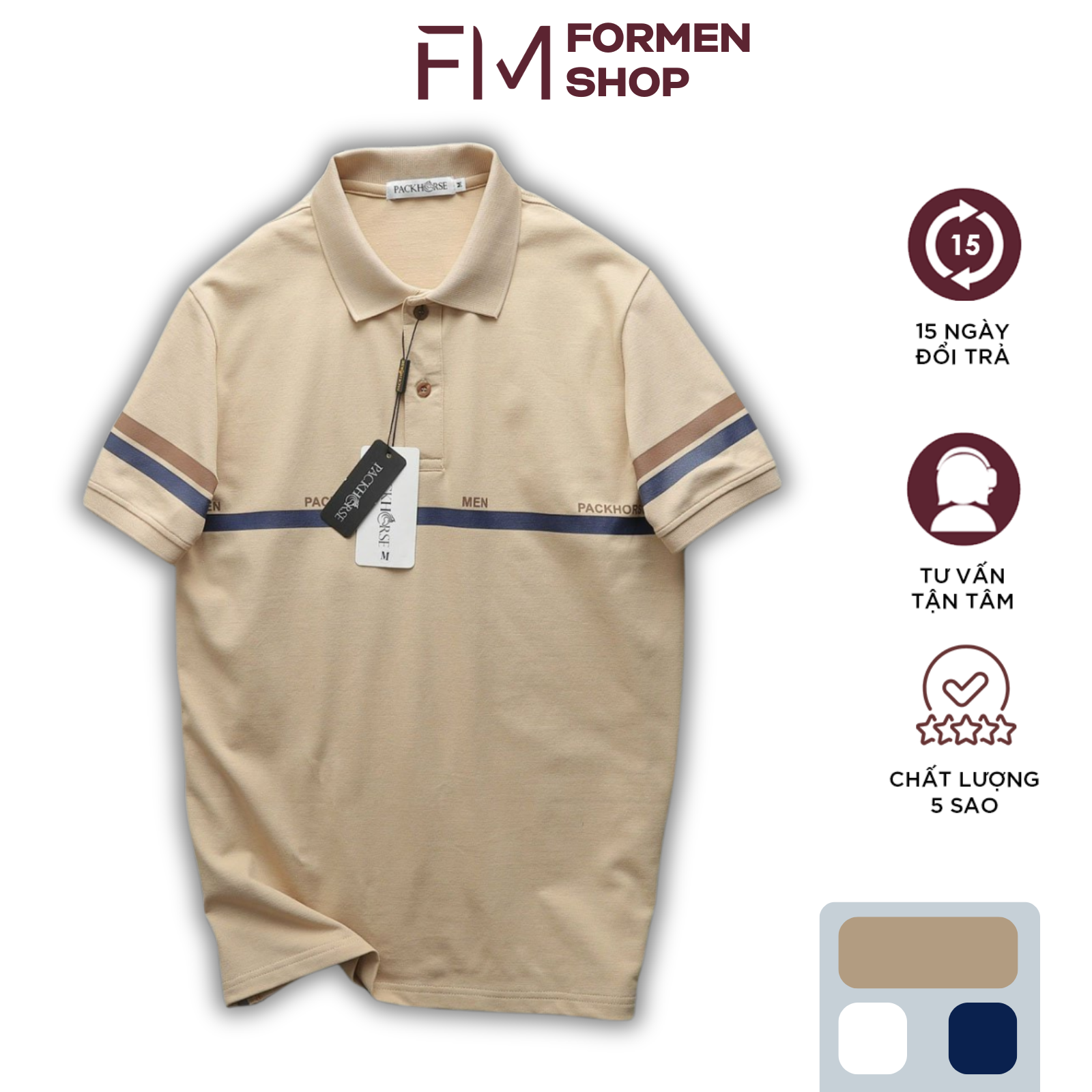 Áo thun polo nam PK Men chất thun cá sấu, họa tiết sọc ngực nam tính, thanh lịch, thoáng mát - FORMEN SHOP - FMPS240