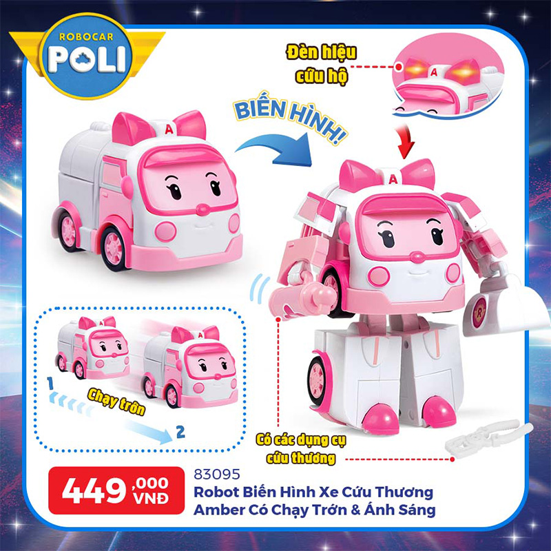 Đồ Chơi Robot Biến Hình Xe Cứu Thương Amber Có Chạy Trớn &amp; Ánh Sáng ROBOCAR POLI 83095