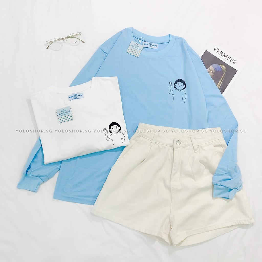 Áo Thun Tay Dài Có Bo Tay Unisex Couple Giơ Tay