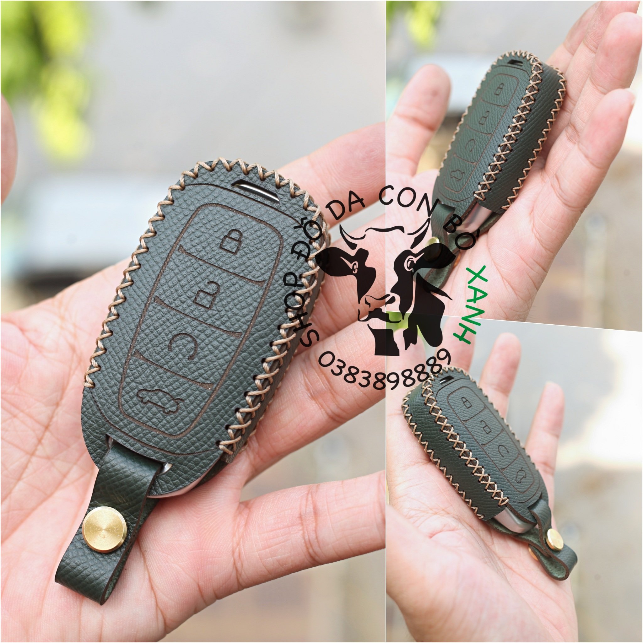 Bao da dành cho chìa khoá Hyundai Accent 2021 4 nút bấm handmade da thật 009