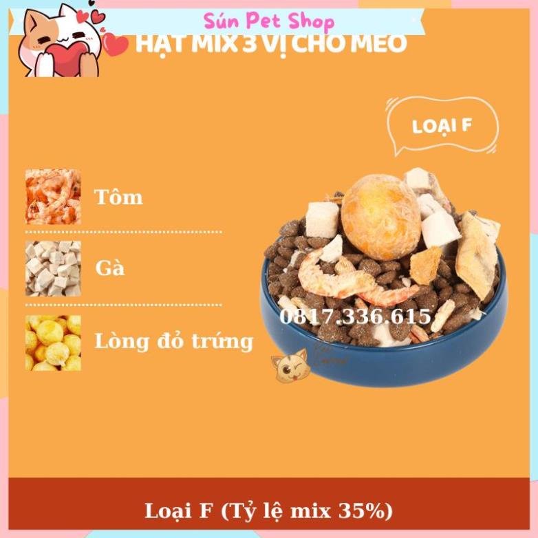 Hạt mix cao cấp cho mèo trộn thịt bò, gà, tôm, cá, lòng đỏ trứng, rau củ quả - Thức ăn hạt cho mèo kén ăn