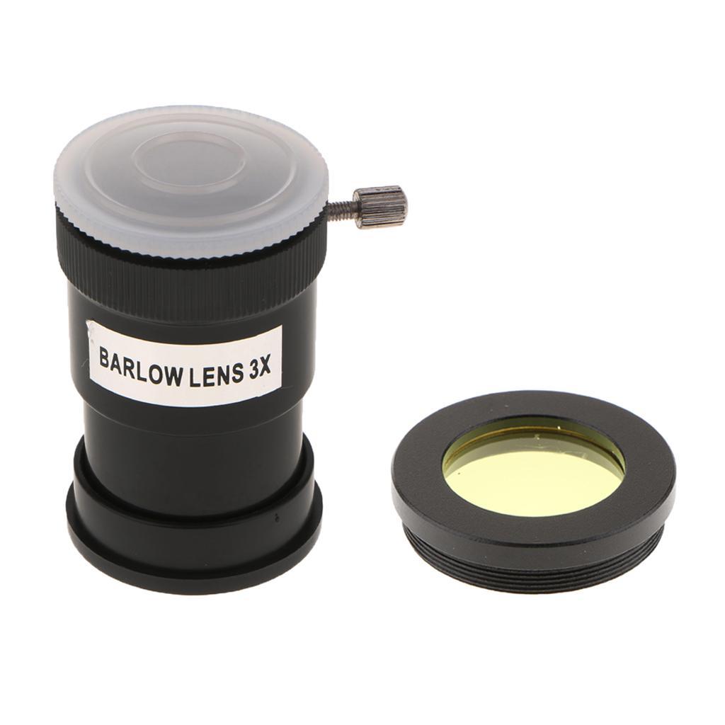 Telescope Eyepiece 1.25" Barlow Lens 3X & Moon Color Filter Yellow Universal