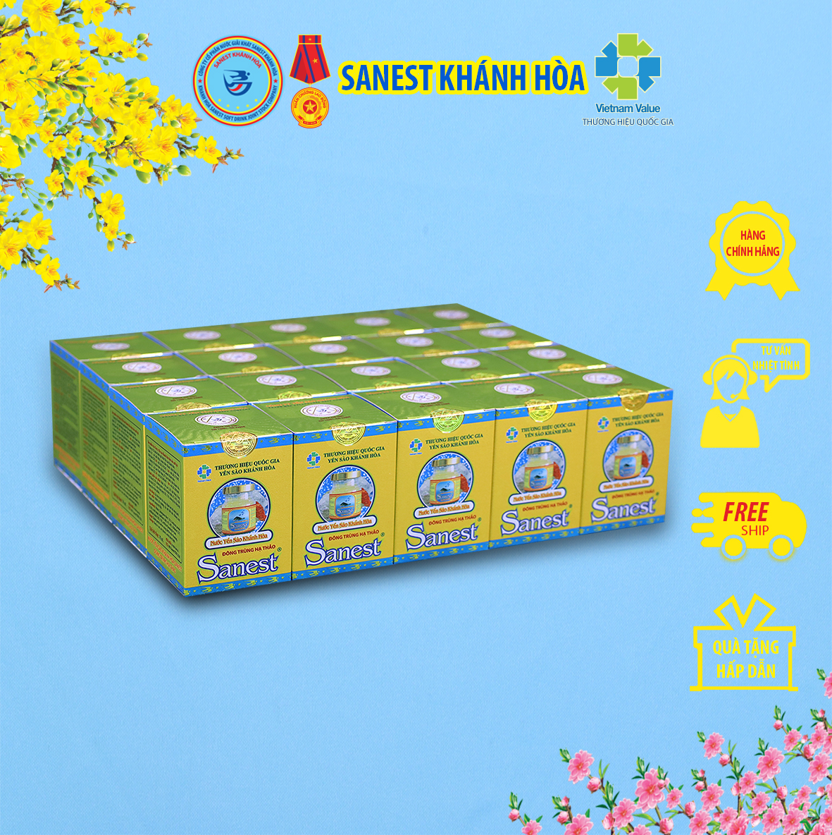 Nước Yến sào Khánh Hòa Sanest Đông Trùng Hạ Thảo đóng lọ 70 ml