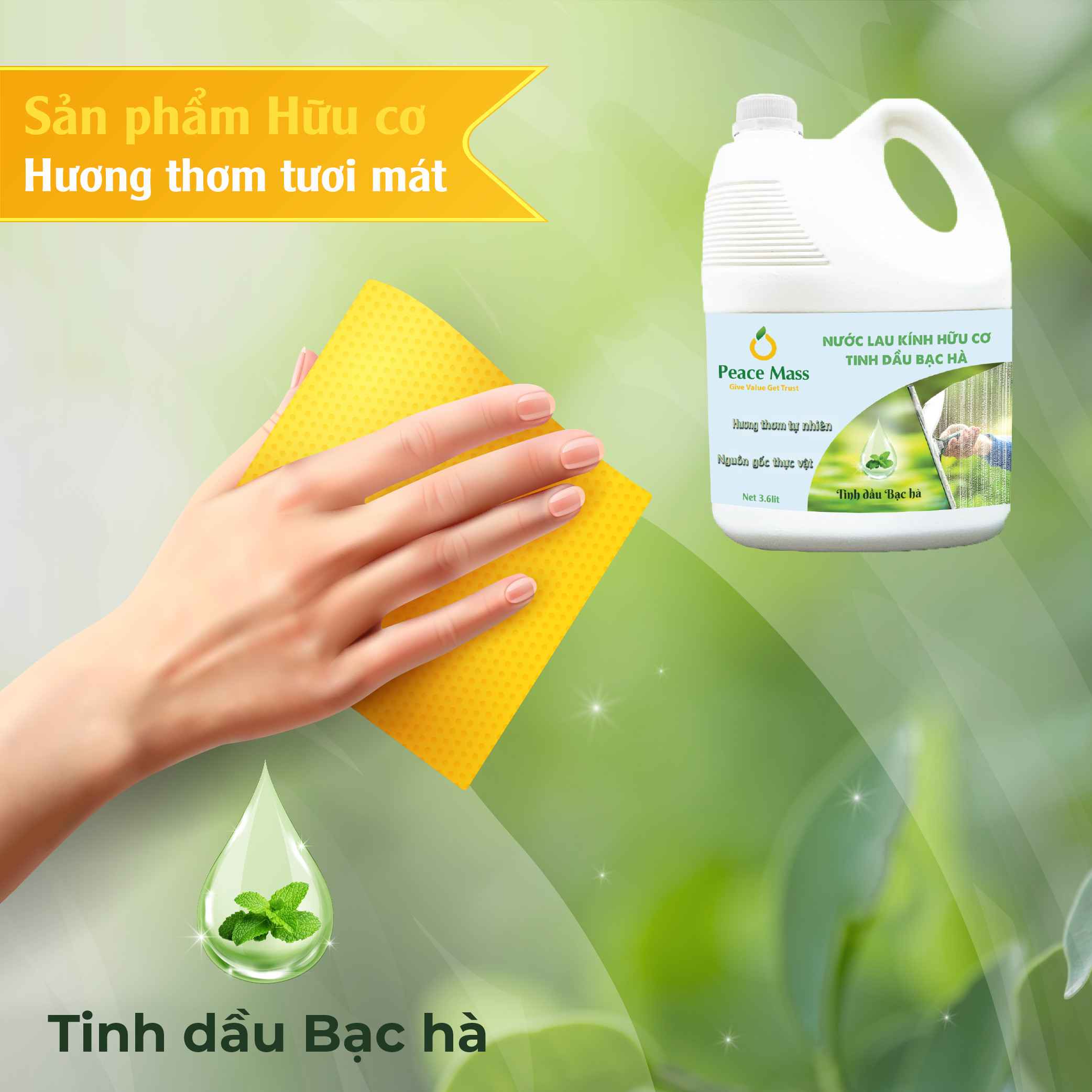 TLB1 Combo Sản Phẩm Gốc Thực Vật Peace Mass Nước Cọ Toilet 3.6 lít + Nước Lau Kính 3.6 lít (Thuộc nhóm Sản phẩm Lành tính / Hữu cơ)