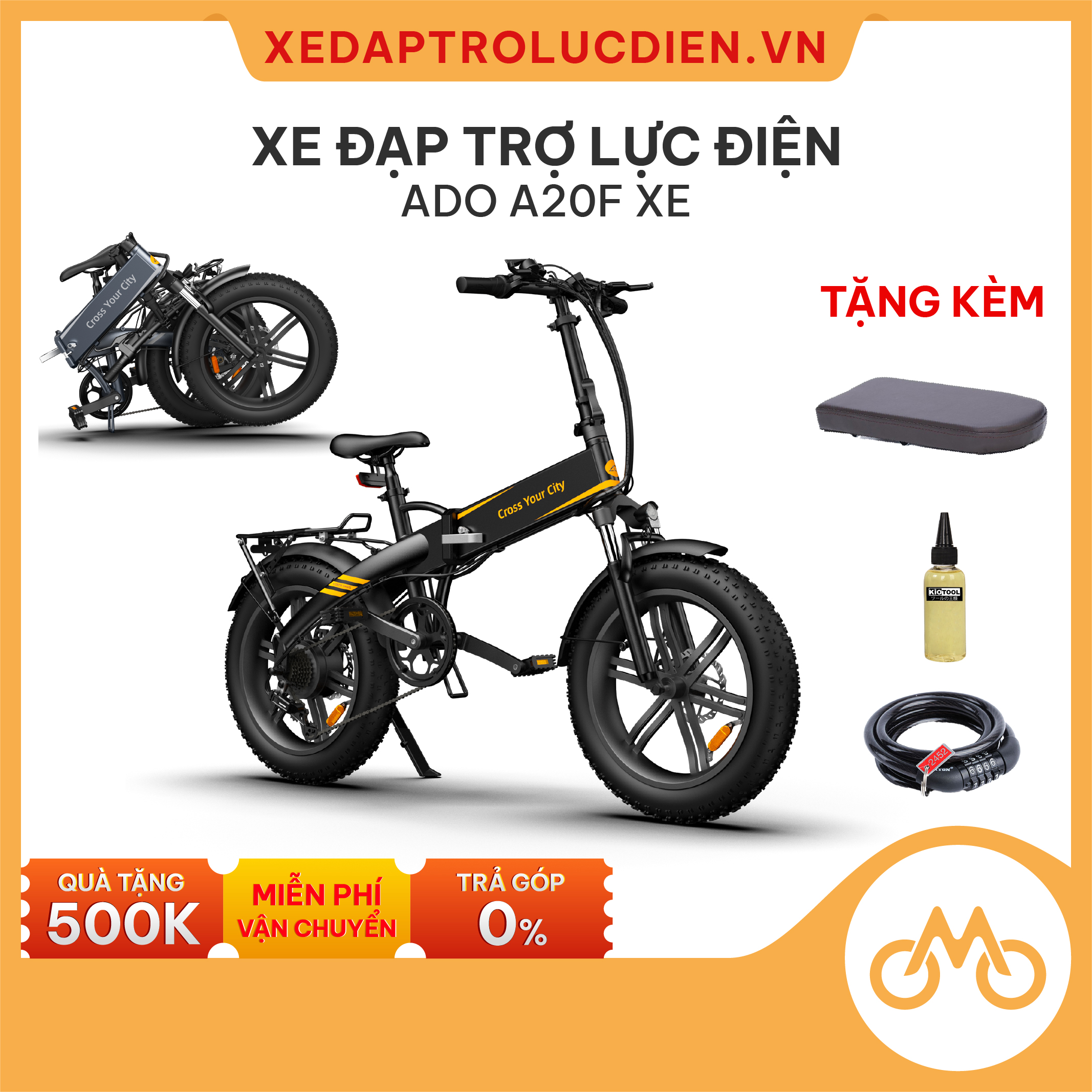 Xe Đạp Trợ Lực Điện ADO A20F XE - Phiên Bản Nâng Cấp - Có Thể Gấp Gọn - Tốc Độ Tối Đa 35km/h - Xe Đạp Bánh Béo