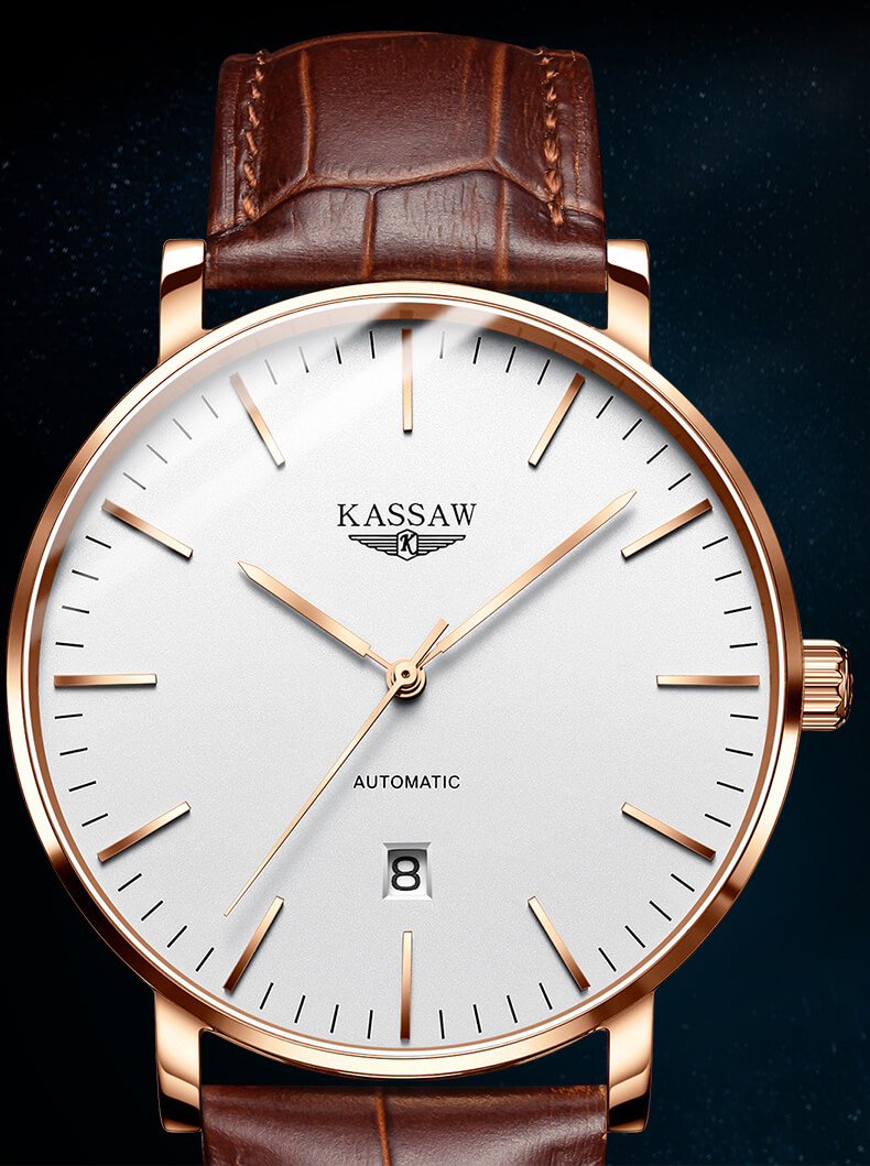Đồng hồ nam chính hãng KASSAW K862-2 chống nước,chống xước,kính sapphire ,mặt đen dây da thép không gỉ 316L ,hàng mới 100% ,Đồng hồ cơ ,Thiết kế đơn giản và sang trọng