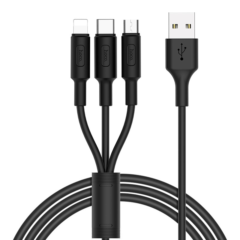 Cáp sạc đa năng Hoco X25 3 đầu nguồn ra 2A Max dài 1M cho các loại smart phone - Hàng chính hãng