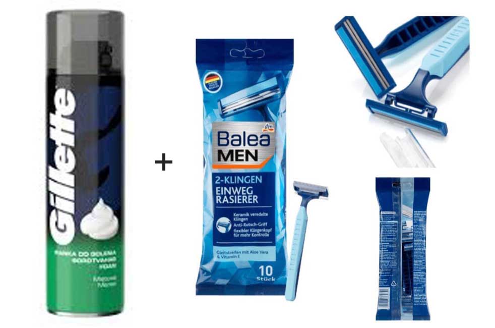 Bọt cạo râu Gillette Lemon 300ml + Dao cạo râu Balea Men 10 cây