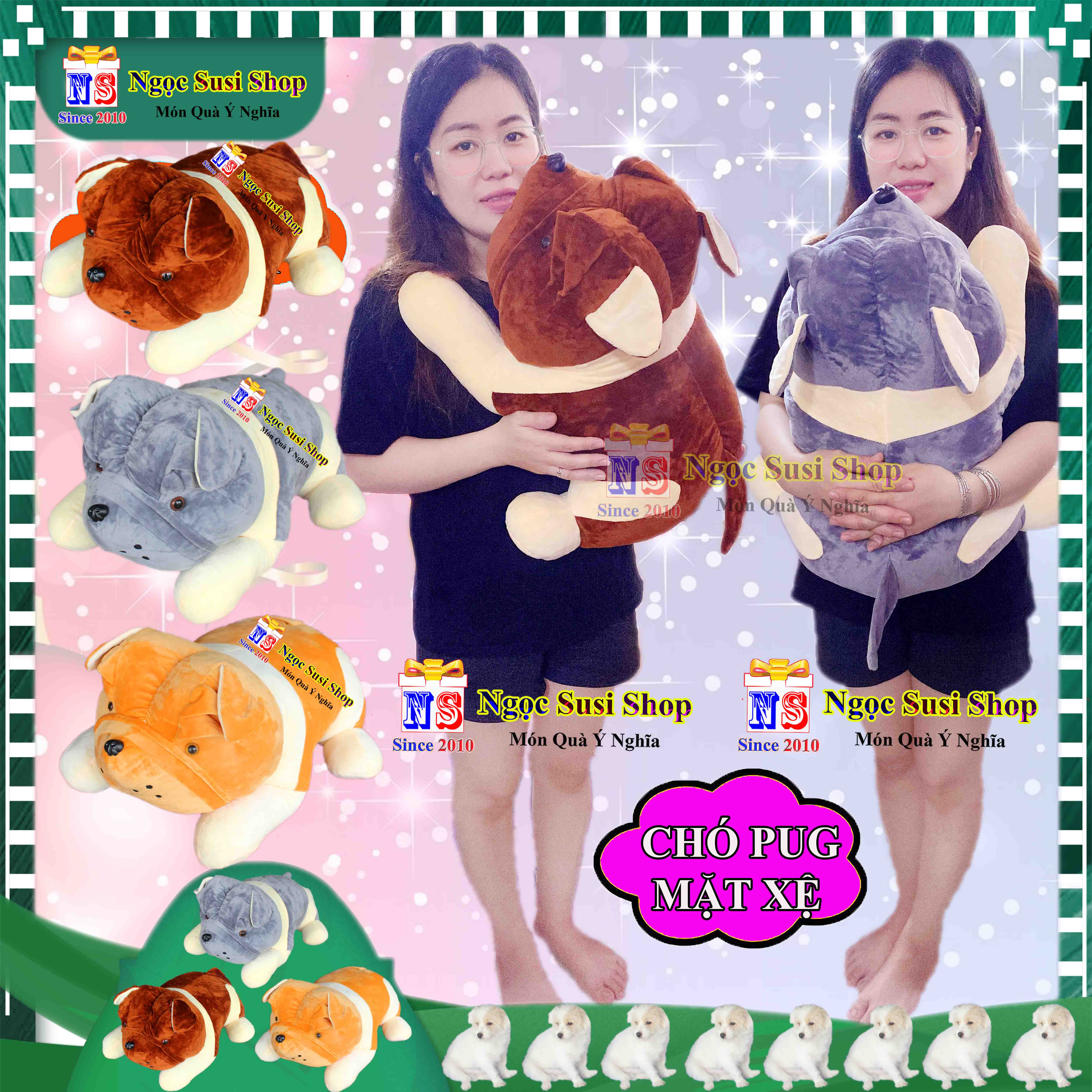 GỐI ÔM THÚ BÔNG CON CHÓ PUG MẶT XỆ SIÊU DỄ THƯƠNG CHO BÉ ÔM NGỦ - GẤU BÔNG HÌNH CON CHÓ PUG MẶT XỆ SIÊU ĐẸP