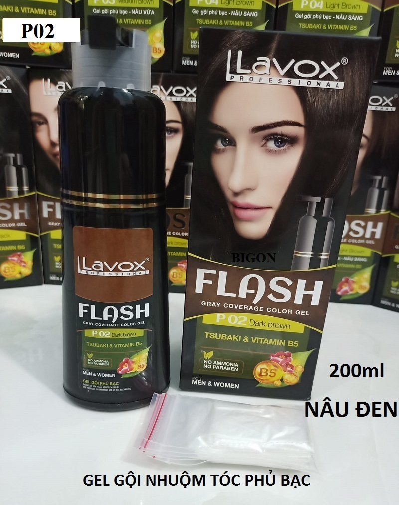 (Nâu Đen) Dầu Gội Nhuộm Tóc Phủ Bạc Thảo Dược LAVOX FLASH 200ml - P02