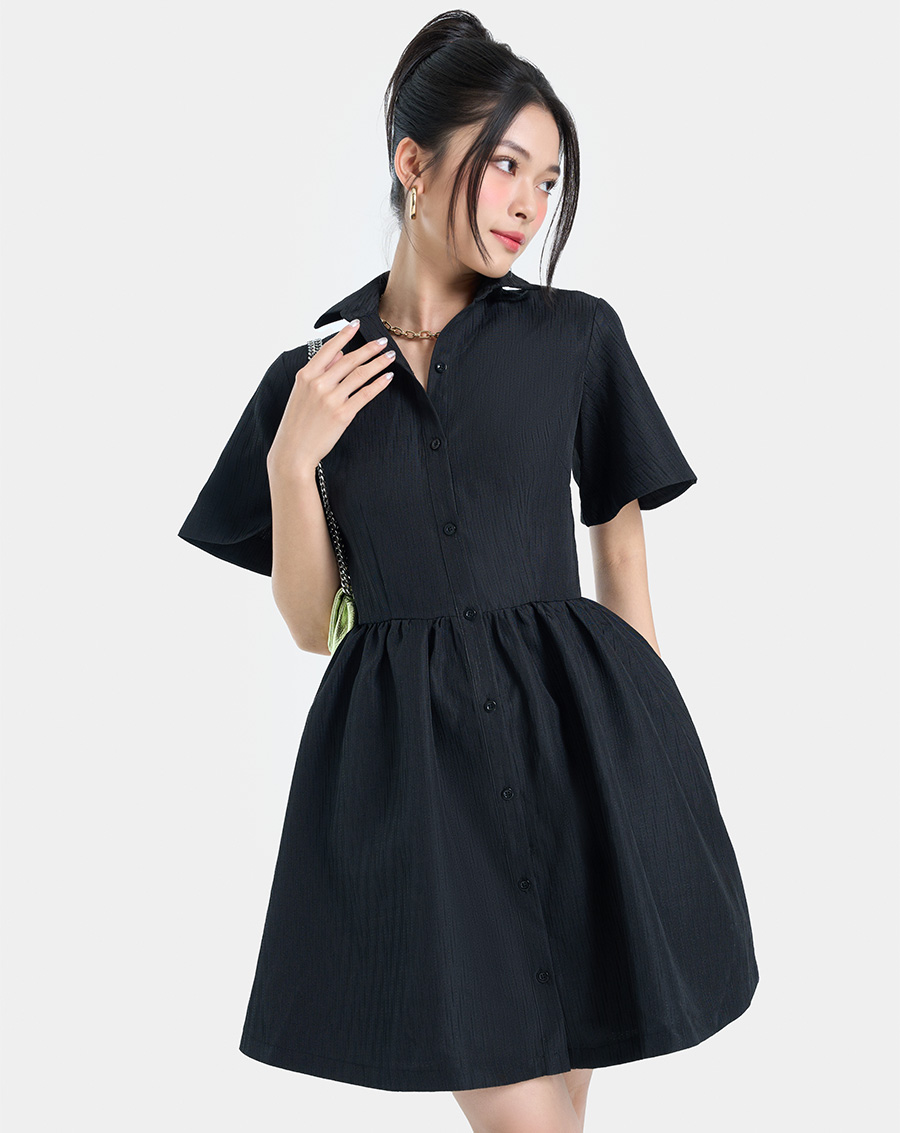 Đầm Ngắn Nữ Thời Trang JUNO Cổ Sơ Mi Dáng Xoè JNDNG013