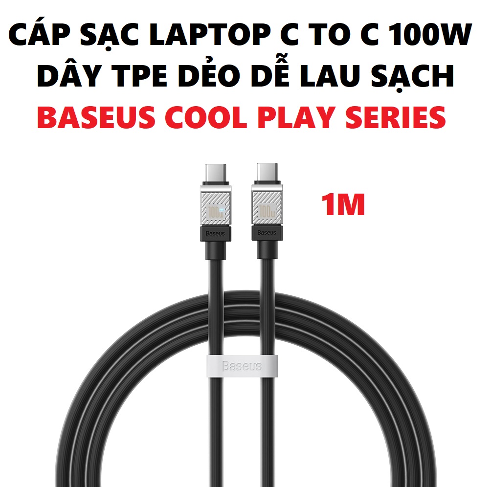 Dây sạc C to C 100W nhựaTPE dẻo dễ lau cho laptop macbook máy tính bảng điện thoại Baseus Cool Play Series _ hàng chính hãng